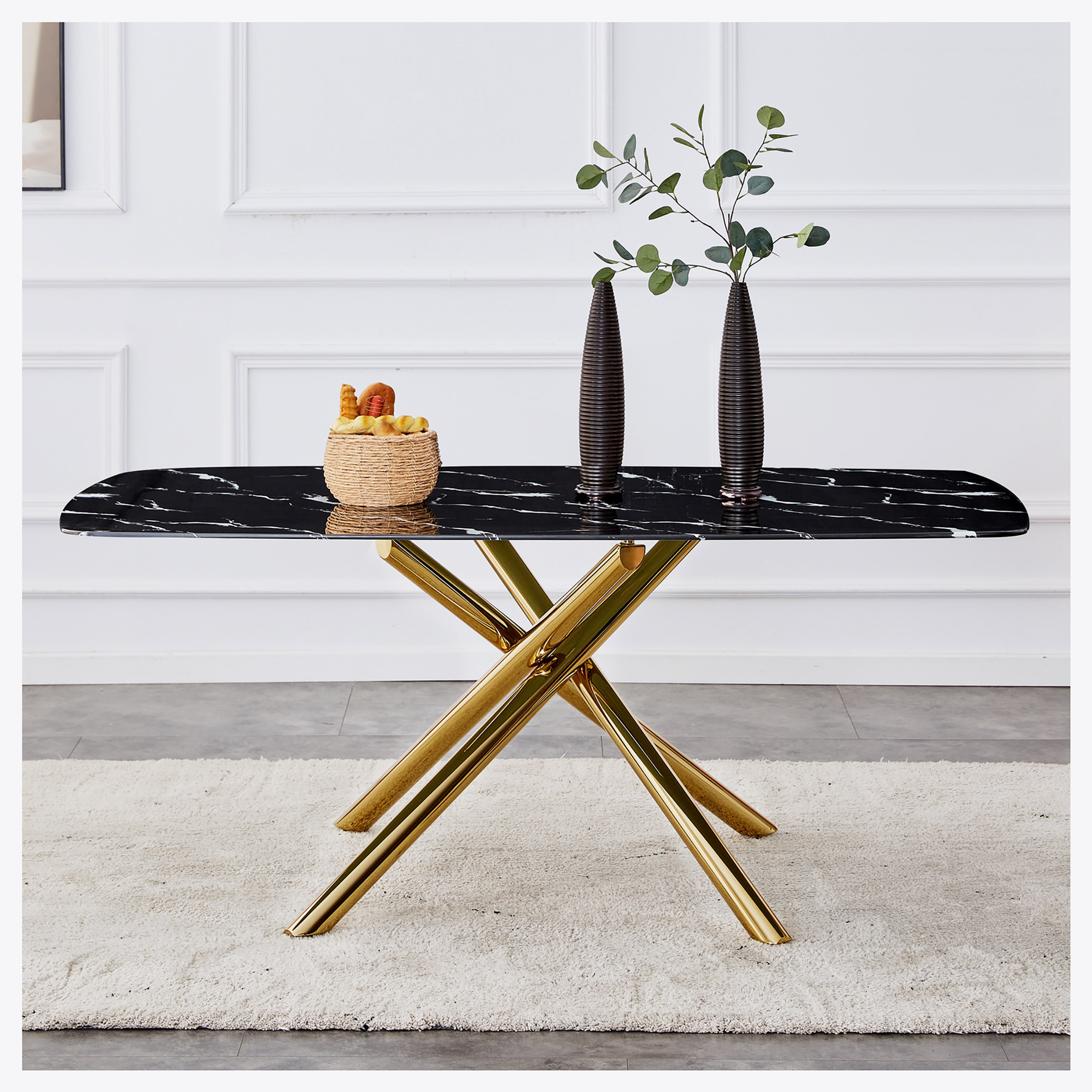 Wrought Studio Large rectangular imitation marble dining table, 68